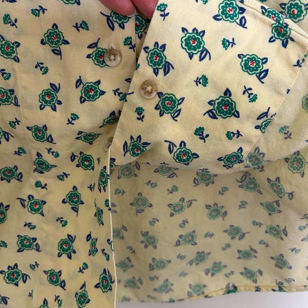 Vintage‎ L.L. Bean Yellow Floral Button Up Shirt Cotton Size 14 Made in USA - Picture 4 of 6